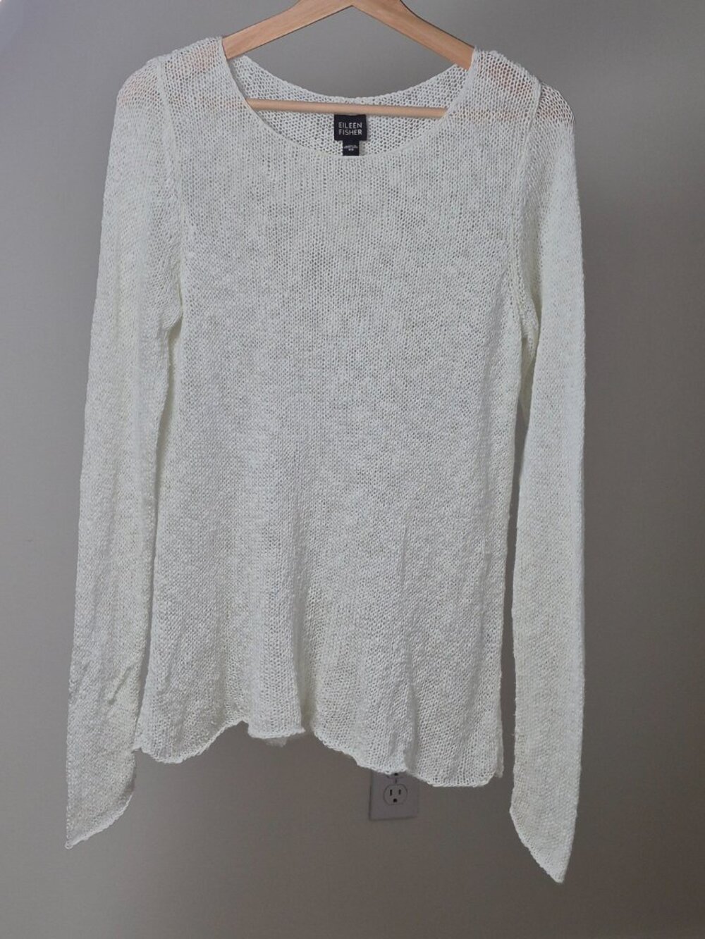 Eileen Fisher Women’s XS Cotton Open Knit Sweater Lightweight Sheer White